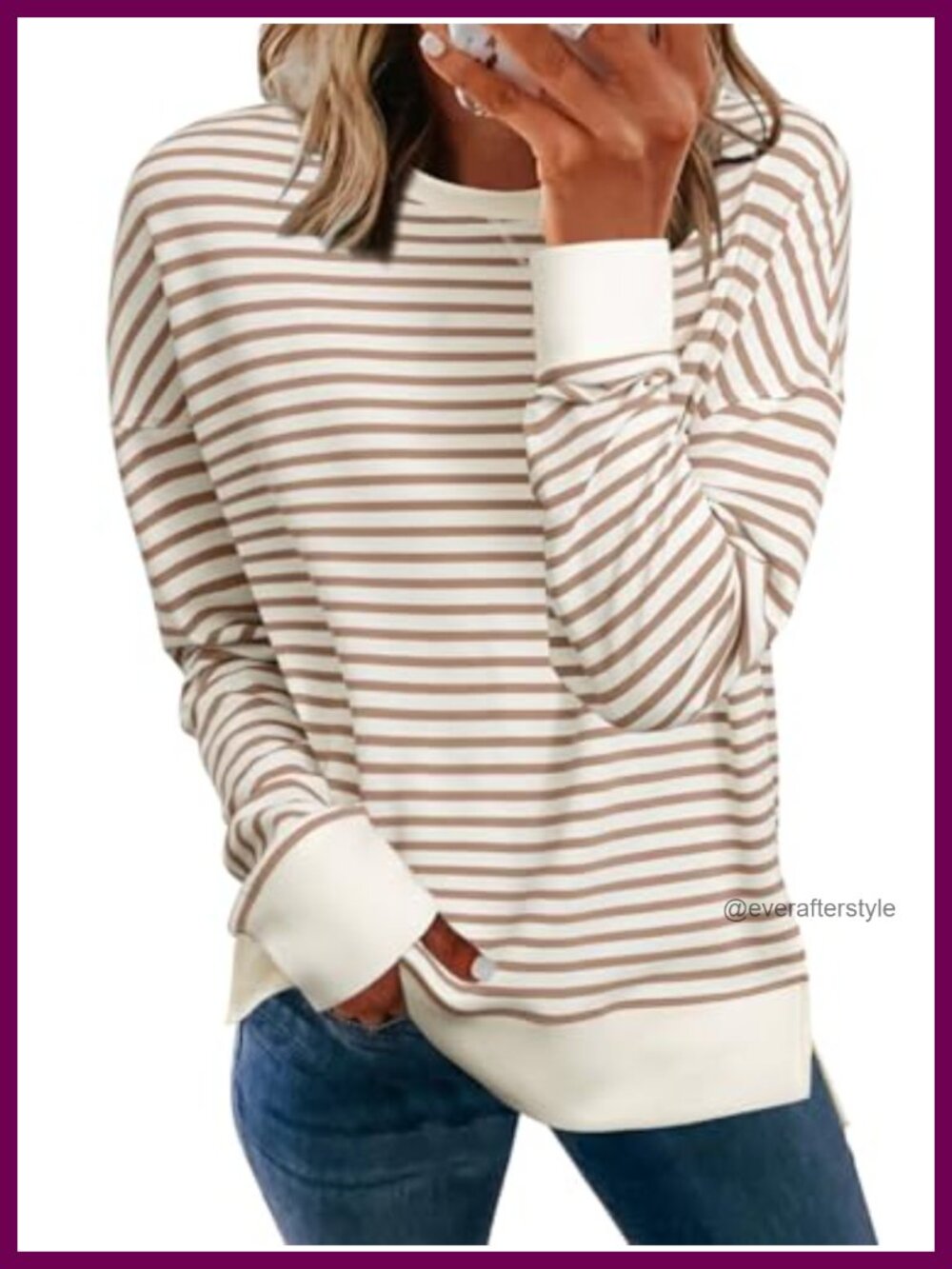 Oversized Striped Crewneck Sweatshirt Long Sleeve Pullover Tunic